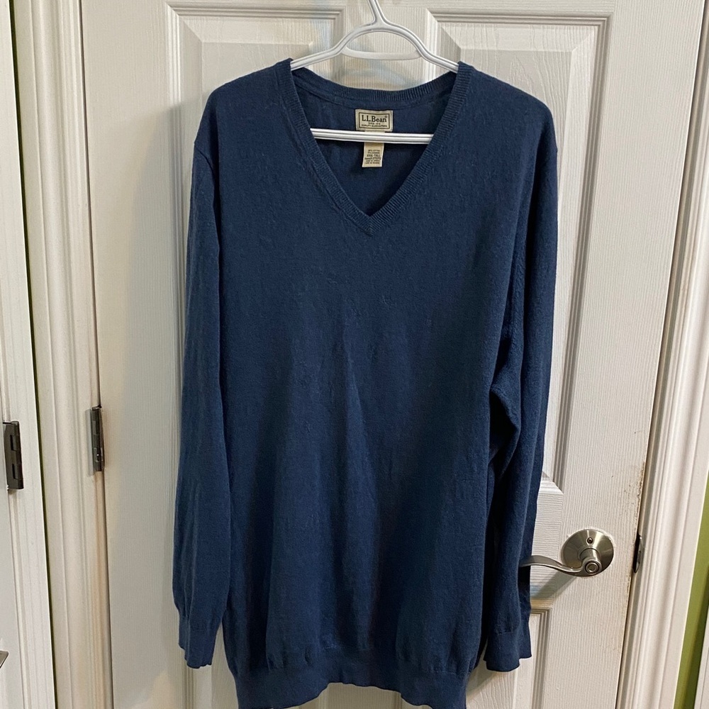 L.L. Bean Blue V Neck Cotton Cashmere Men’s Sweater Size XXXL Tall Winter Office